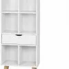 EUGAD Bücherregal, Bücherschrank Raumteiler mit Schublade, mit Fußbeine, 6 Fächer, Weiß