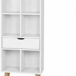 EUGAD Bücherregal, Bücherschrank Raumteiler mit Schublade, mit Fußbeine, 6 Fächer, Weiß