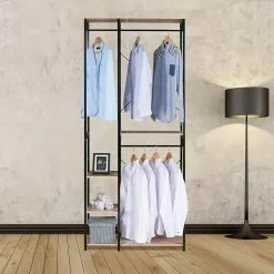 EUGAD Kleiderständer, Garderobenständer mit 7 Ablagen Schwarz-Vintage Schwarz-Hell Eiche -Eugad Möbel Einkaufen 8e271148 62cd 503e a267 3279303099f4