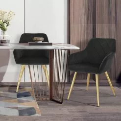 EUGAD Esszimmerstuhl (1 Stück), Wohnzimmerstuhl aus Samt Polsterstuhl mit Armlehnen und Rückenlehne, Gestell aus Metall mit goldenen Beine Dunkelgrau Schwarz -Eugad Möbel Einkaufen 8ebbdb20 0a1d 4b30 9065 49a0d0d131d9