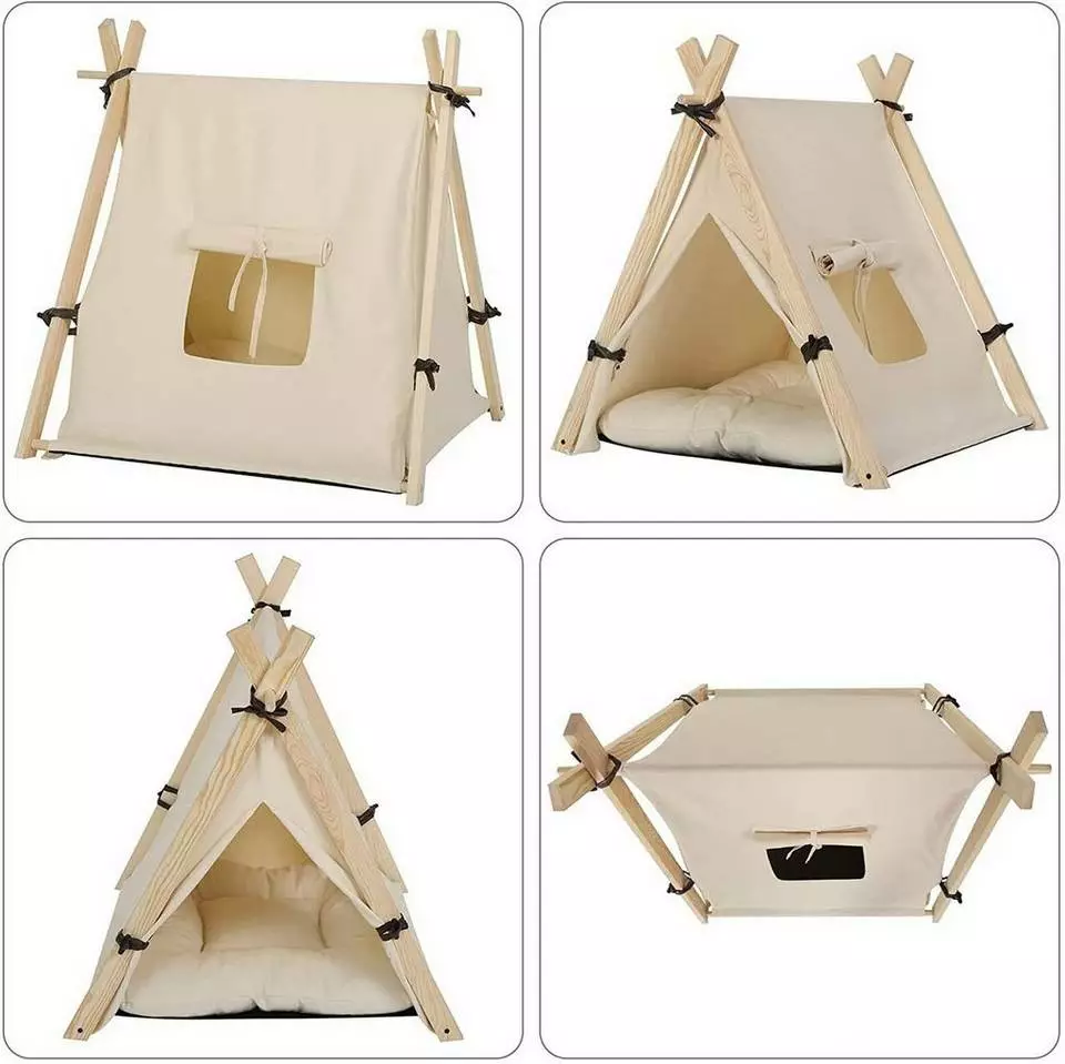 EUGAD Tierhaus, Tipi Hundezelt Katzenzelt 45x55x45cm Kätzchen Chihuahua Havaneser Kaninchen mit Kissen abnehmbar waschbar faltbar Weiß 13 EUGAD Tierhaus, Tipi Hundezelt Katzenzelt 45x55x45cm Kätzchen Chihuahua Havaneser Kaninchen mit Kissen abnehmbar waschbar faltbar Weiß – Bild 13