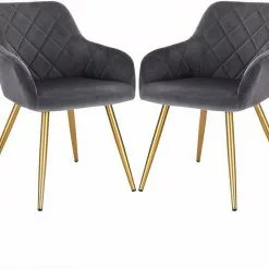 EUGAD Esszimmerstuhl (2 Stück), Wohnzimmerstuhl mit Armlehnen und Rückenlehne aus Samt Polsterstuhl Metallbeine in Gold Dunkelgrau Dunkelgrau | Dunkelgrau, Schwarz | Schwarz