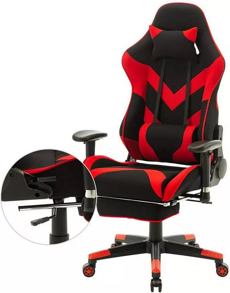 EUGAD Gaming Chair, Bürostuhl, Gaming Stuhl, Stoffbezug Rot Grau, Schwarz 6 EUGAD Gaming Chair, Bürostuhl, Gaming Stuhl, Stoffbezug Rot Grau, Schwarz – Bild 6
