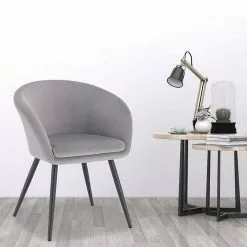 EUGAD Esszimmerstuhl, 2er-Set mit Armlehne, Retro Design, Samt, Metall Schwarz Dunkelgrau, Hellgrau -Eugad Möbel Einkaufen 94b28412 0e4a 53aa af98 5c0056648539