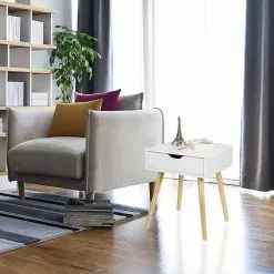 EUGAD Nachttisch, Beistelltisch mit Schublade Nachtkommode, Holzbeine MDF, Grau Wei&szlig; -Eugad Möbel Einkaufen 96adec83 ded5 5d03 bb78 39e1c84b3ad7