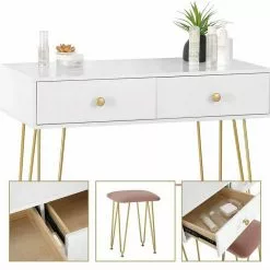 EUGAD Schminktisch (1-St), Frisiertisch Kosmetiktisch mit rundem Spiegel und 2 Schubladen für Schlafzimmer aus MDF und Massivholz, Goldenfußgestell, Weiß+Golden 10 EUGAD Schminktisch (1-St), Frisiertisch Kosmetiktisch mit rundem Spiegel und 2 Schubladen für Schlafzimmer aus MDF und Massivholz, Goldenfußgestell, Weiß+Golden -Eugad Möbel Einkaufen 97583ddb ec31 5302 9fa3 ec43e661396b