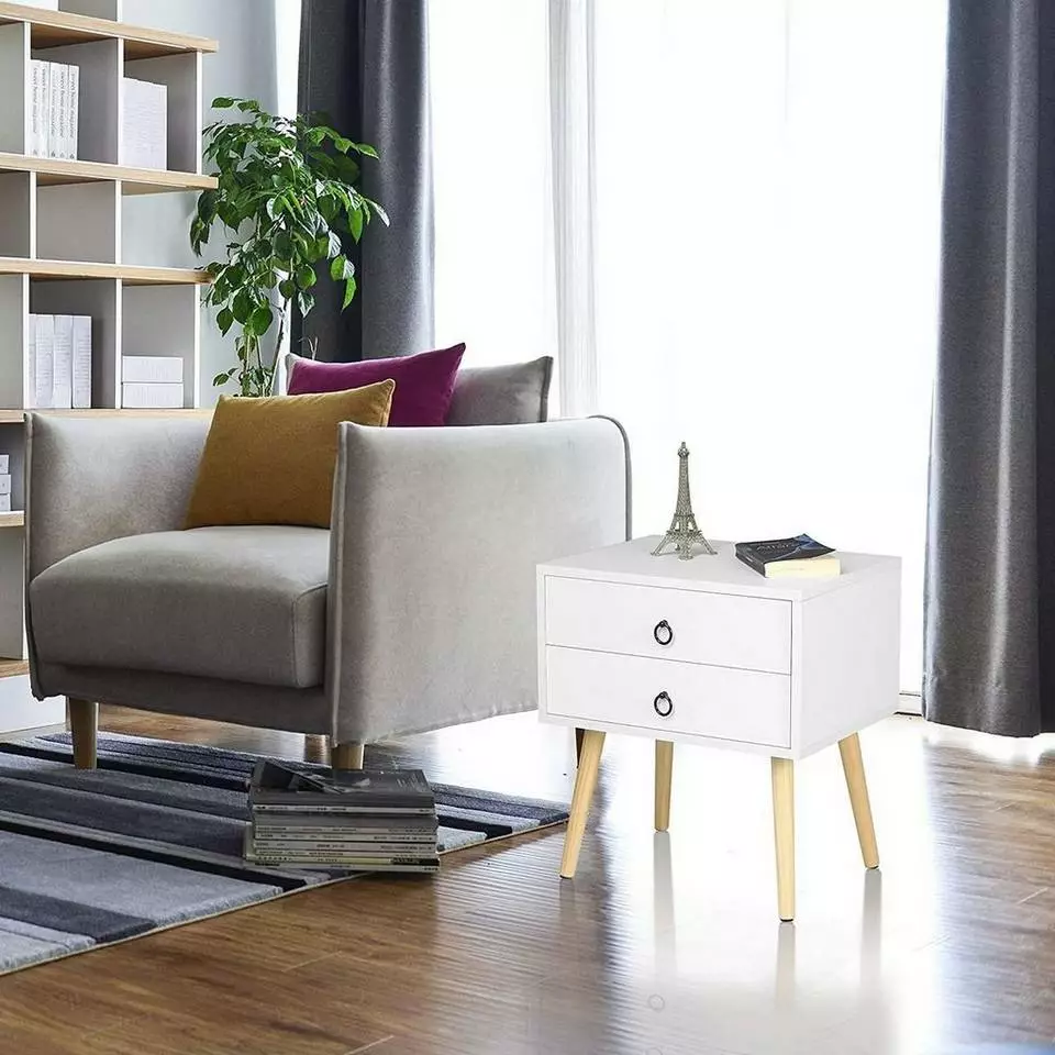 EUGAD Nachttisch, 2er-Set Beistelltisch mit 2 Schubladen Nachtkommode Nachtschrank Holzbeine MDF 46x35x50cm Weiß Grau, Weiß 2 EUGAD Nachttisch, 2er-Set Beistelltisch mit 2 Schubladen Nachtkommode Nachtschrank Holzbeine MDF 46x35x50cm Weiß Grau, Weiß – Bild 2