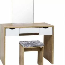 EUGAD Schminktisch, mit Hocker einem große Spiegel und 3 großen Schubladen Weiß-Eiche Eiche-Weiß, Weiß, Weiß-Eiche -Eugad Möbel Einkaufen 98eb3578 9d59 5ebf a5f8 6b0af390138e