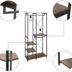 EUGAD Kleiderständer, Garderobenständer mit 7 Ablagen Schwarz-Vintage Schwarz-Hell Eiche -Eugad Möbel Einkaufen 9bd3100f 257c 5375 89c3 68051f57cae3