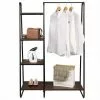 EUGAD Garderobenständer, Kleiderständer,mit Regal, Metall, Holz,im Flur, Wohnzimmer, Dunkelbraun-Schwarz Eiche-Wei&szlig;, Sand-Wei&szlig;
