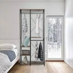 EUGAD Kleiderständer, Garderobenständer mit 7 Ablagen Schwarz-Vintage Schwarz-Hell Eiche -Eugad Möbel Einkaufen 9da0654b 9ee1 5d5b 9b52 f7cbc93dc352