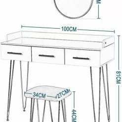 EUGAD Schminktisch, mit 3 Schubladen Tischplatte 100x40cm, Kosmetiktisch für Schlafzimmer, Weiß -Eugad Möbel Einkaufen 9dc56249 164d 4d6d a3c2 a270b93a50f4