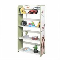 EUGAD Bücherregal, 1-tlg., Kinderregal, Bücher-Organizer mit 4 Ablagen, Zoomotive im Kinderzimmer aus MDF, Grün