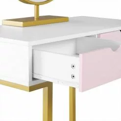 EUGAD Schminktisch (1-St), Schminktisch Frisiertisch Kommode mit Spiegel modern Kosmetiktisch mit 3 Schubladen Weiß-Rosa-Golden -Eugad Möbel Einkaufen a008f41c b512 4655 b5e9 a5b949e55b14