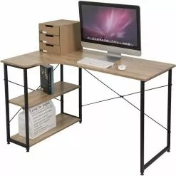 EUGAD Schreibtisch, PC-Tisch Bürotisch Arbeitstisch mit Bücherregal Holz 120x74x71,5 cm Hell Eiche Holz Vintage, Weiß+Hell Eiche -Eugad Möbel Einkaufen a06ddaa6 620d 5729 9a0a 713ebf02ce2f