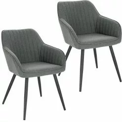 EUGAD Esszimmerstuhl (1 Stück), Küchenstuhl Wohnzimmerstuhl Sitzfläche aus Leinen Polsterstuhl mit Armlehne Metallbeine für Esszimmer Wohnzimmer Küche,Dunkelgrau Hellgrau