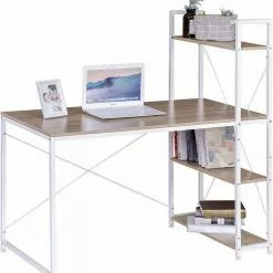 EUGAD Schreibtisch, Bürotisch mit Ablage Holz Stahl 120x64x120cm (BxTxH) Hell Eiche+schwarz Dunkel Buche-Schwarz, Hell Eiche-Schwarz, Hell Eiche-Wei&szlig; -Eugad Möbel Einkaufen a1f8339e caa6 5099 8fb1 8965eac3cc73