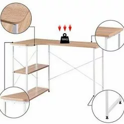EUGAD Schreibtisch, PC-Tisch Bürotisch Arbeitstisch mit Bücherregal Holz 120x74x71,5 cm Hell Eiche Holz Vintage, Weiß+Hell Eiche -Eugad Möbel Einkaufen a23c0f41 9746 53c1 9194 1ddca8ad21fc