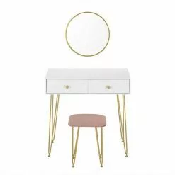 EUGAD Schminktisch (1-St), Frisiertisch Kosmetiktisch mit rundem Spiegel und 2 Schubladen für Schlafzimmer aus MDF und Massivholz, Goldenfußgestell, Weiß+Golden 9 EUGAD Schminktisch (1-St), Frisiertisch Kosmetiktisch mit rundem Spiegel und 2 Schubladen für Schlafzimmer aus MDF und Massivholz, Goldenfußgestell, Weiß+Golden -Eugad Möbel Einkaufen a2573c8d 38dd 5d7e 8146 7976513e27df