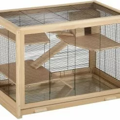 EUGAD Kleintierkäfig, Hamsterkäfig Holz Groß Mäusekäfig Nagerkäfig Nagervilla Dreistöckig 62x50x86cm