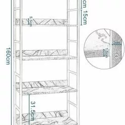 EUGAD Bücherregal, 1-tlg., Standregal, Küchenregal, 5 offenen Regalebenen, MDF, Metall, Schwarz Marmor Golden-Wei&szlig;er Marmor, Vintage -Eugad Möbel Einkaufen a829f331 e21d 58f0 bbe2 b2a9f28f3853