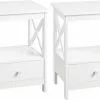 EUGAD Nachttisch, 2er-Set Beistelltisch Nachtschrank Nachtkommode Sofatisch aus MDF mit Schublade und Ablage für Schlafzimmer oder Wohnzimmer Weiß