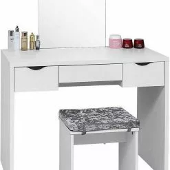 EUGAD Schminktisch, mit Hocker einem große Spiegel und 3 großen Schubladen Weiß-Eiche Eiche-Weiß, Weiß, Weiß-Eiche -Eugad Möbel Einkaufen a97b0a94 94d6 5f19 919b 773171868b33