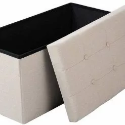 EUGAD Sitzhocker, Fußhocker Sitzbank mit Stauraum Deckel Abnehmbar Leinen Dunkelgrau Beige, Cremeweiß -Eugad Möbel Einkaufen a995e84c 17d3 5948 964c b809cefe7d7f