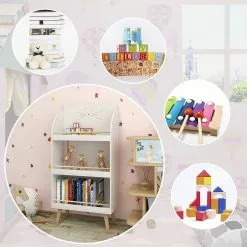 EUGAD Bücherregal, Kinderregal im Kinderzimmer, Spielzeugregal mit 3 Regalen, solides Aufbewahrungsregal in Katzenform aus MDF und Kiefernholz, 60x29x121,5 cm, Weiß -Eugad Möbel Einkaufen a9a68ad6 8f6d 590c 8281 a675eb171a2c