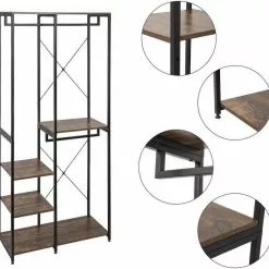 EUGAD Kleiderständer, Garderobenständer mit 7 Ablagen Schwarz-Vintage Schwarz-Hell Eiche -Eugad Möbel Einkaufen aa606c9e 2af2 5c2c b92f 9d08a126917a