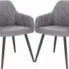 EUGAD Esszimmerstuhl (2 Stück), Wohnzimmerstuhl aus Leinen Polsterstuhl mit Armlehnen und Rückenlehne schwarze Gestell aus Metall Hellgrau Dunkelgrau