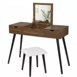 EUGAD Schminktisch, mit Aufklappbarem Spiegel, Schreibtisch mit 2 Schubladen, 100x40x75cm(L*B*H), Kosmetiktisch Computertisch mit große Tischplatte Eiche Weiß