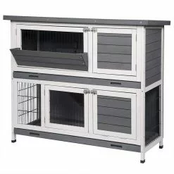 EUGAD Tierhaus, Hasenstall Kaninchenstall Hasenkäfig Kleintierstall Meerschweinchen Massivholz Hellrot 120 x 50 x 100,5 cm Grau-Wei&szlig;, Hellbraun -Eugad Möbel Einkaufen b3146c13 6328 44ed 843d 2dda738d2240