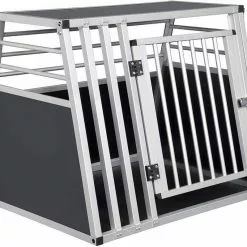 EUGAD Tiertransportbox, Hundetransportbox Alu Hundebox Reisebox Autobox für große Hunde Husky Samojede Weimaraner Border Collie Chow-Chow Shetland Sheepdog 80 x 65 x 65 cm XL Schwarz