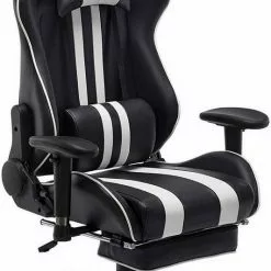 EUGAD Gaming-Stuhl (1 Stück), mit Fußstütze Racing Stuhl Drehstuhl Bürostuhl Schreibtischstuhl PC Stuhl mit Wippfunktion Höhenverstellbar Kunstleder Weiß Grau, Rot, Weiß