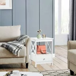 EUGAD Nachttisch, 2er-Set Beistelltisch Nachtschrank Nachtkommode Sofatisch aus MDF mit Schublade und Ablage für Schlafzimmer oder Wohnzimmer Weiß -Eugad Möbel Einkaufen b4e41ff3 9626 5719 ad57 6d904218f49d