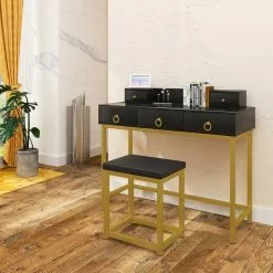 EUGAD Schminktisch (1-St), Schminktisch mit LED-Beleuchtung in 3 Farben, Kosmetiktisch mit Spiegel und Hocker, 5 Schubladen, 100x40x140cm, Modern Kosmetiktisch Weiß Schwarz, Weiß -Eugad Möbel Einkaufen b57b92a8 344a 4ab7 a3af 3705988fae13