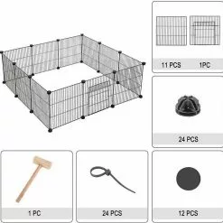 EUGAD Freigehege, Freigehege für Kaninchen Hasen Meerschweinchen Welpenauslauf Kleintiergehege Laufgitter mit Tür DIY 12 Platten Schwarz 142 x 72 x 36 cm -Eugad Möbel Einkaufen b66615da d115 5e1e 965f 51de16145bc8