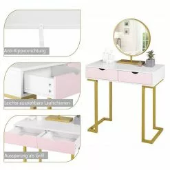 EUGAD Schminktisch (1-St), Schminktisch Frisiertisch Kommode mit Spiegel modern Kosmetiktisch mit 3 Schubladen Weiß-Rosa-Golden -Eugad Möbel Einkaufen b7ba64d8 5965 4b08 a2bc 92ec1df65495