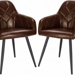 EUGAD Esszimmerstuhl, 2er-Set Esszimmerstuhl aus Kunstleder Metallbeine Dunkelbraun Schwarz