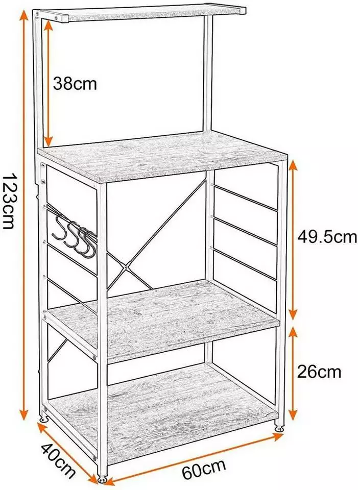 EUGAD Küchenregal, Standregal Bäckerregal mit 4 S-Haken, Industrie-Design, Vintage 3 EUGAD Küchenregal, Standregal Bäckerregal mit 4 S-Haken, Industrie-Design, Vintage – Bild 3