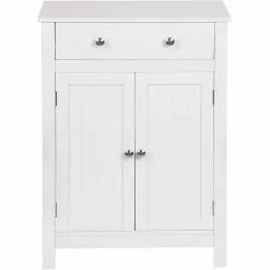 EUGAD Badkommode, Badezimmerschrank, 2 Türen, 1 Schubkasten, mit verstellbare Regalebene, MDF, Weiß