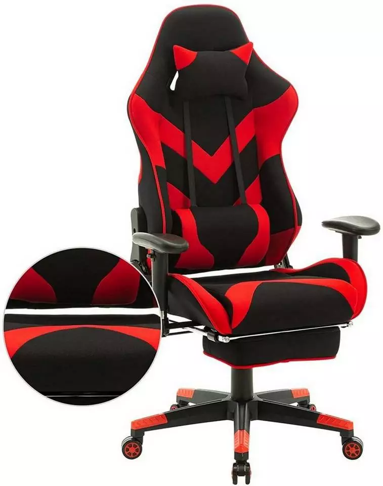 EUGAD Gaming Chair, Bürostuhl, Gaming Stuhl, Stoffbezug Rot Grau, Schwarz 7 EUGAD Gaming Chair, Bürostuhl, Gaming Stuhl, Stoffbezug Rot Grau, Schwarz – Bild 7