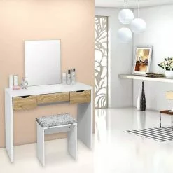 EUGAD Schminktisch, mit Hocker einem große Spiegel und 3 großen Schubladen Weiß-Eiche Eiche-Weiß, Weiß, Weiß-Eiche -Eugad Möbel Einkaufen bb74bb19 1789 5b90 8ea0 f708b9df9cf6