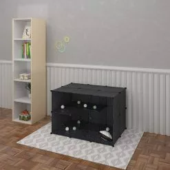 EUGAD Freigehege, mit Bodenplatten Kaninchen Hasen Meerschweinchen Welpenauslauf Laufgitter mit Tür&Treppe Doppelstöckig DIY Schwarz 38 Platten (35x35cm/Platte) 145x75x75 cm -Eugad Möbel Einkaufen bbcd1894 7b24 5466 b940 101dc5ab1bdf