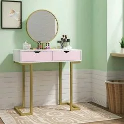 EUGAD Schminktisch (1-St), Schminktisch Frisiertisch Kommode mit Spiegel modern Kosmetiktisch mit 3 Schubladen Weiß-Rosa-Golden -Eugad Möbel Einkaufen bcca8f4b dc60 4b5f 954c c9f16386d7fc