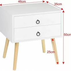 EUGAD Nachttisch, Beistelltisch mit 2 Schubladen Nachtkommode Nachtschrank Holzbeine MDF 46x35x50cm Weiß Grau, Weiß -Eugad Möbel Einkaufen bd965b37 f230 5cc3 9d62 e9157ba573be