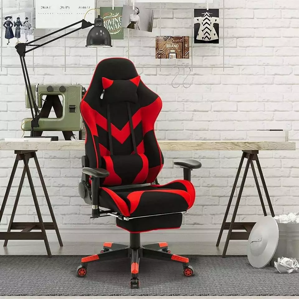 EUGAD Gaming Chair, Bürostuhl, Gaming Stuhl, Stoffbezug Rot Grau, Schwarz 4 EUGAD Gaming Chair, Bürostuhl, Gaming Stuhl, Stoffbezug Rot Grau, Schwarz – Bild 4
