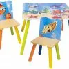 EUGAD Sitzgruppe, Kindersitzgruppe 1 Kindertisch und 2 Kinderstühle Set Kinderschreibtisch aus Wassertiere Serie Bunt