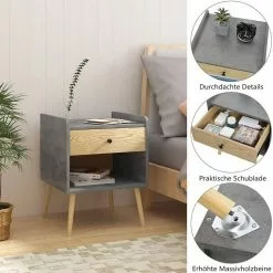 EUGAD Nachttisch (1-St), Nachtkommode, Kommode mit Schubladen und Ablagefach, Nachtschrank Industrial-Design Beistelltisch einfach Aufbau, für Schlafzimmer, Wohnzimmer Grau + Helle Eiche -Eugad Möbel Einkaufen c539e2bd 669c 47f5 bcfa 318f74ee9d7c